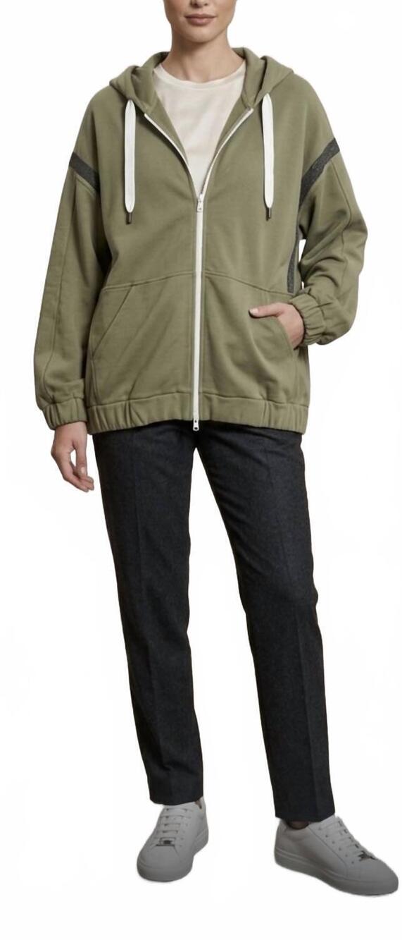 NEW BRUNELLO CUCINELLI emleshied zip-up hoodie in army green